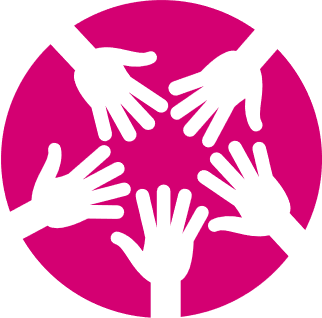pink circle with icon of multiple hands
